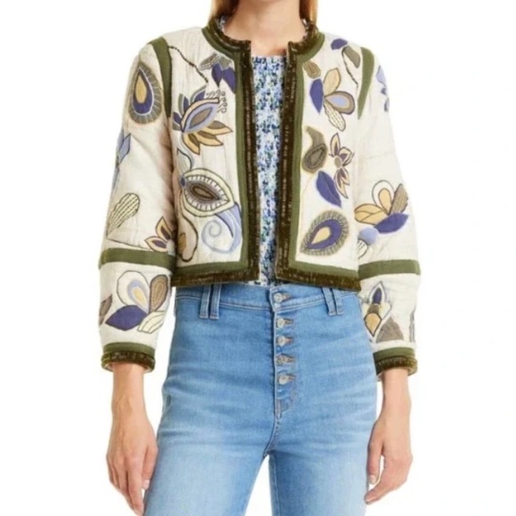 Veronica Beard Jackets & Blazers - Veronica Beard  Benica Embroidered Floral Silk Jacket in Oyster